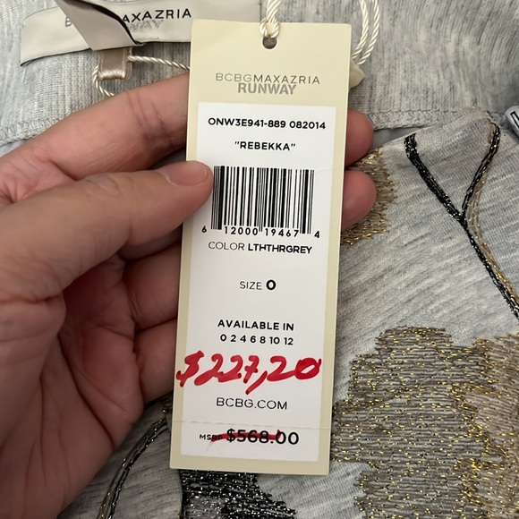 NWT BCBG MaxAzria Runway Rebekka Gray Abstract Leaf Metallic Print Midi Skirt 0 - Picture 12 of 16